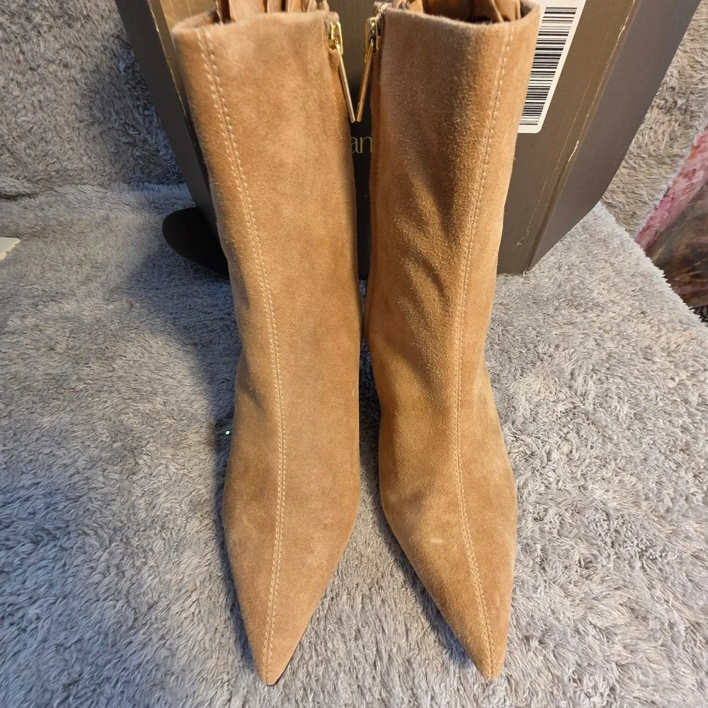 Franco Sarto Buttery Suede Ankle Boots Camel Tan Pointed Toe Dressy Womens 8.5 M